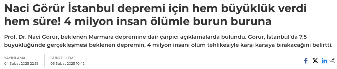 Naci Görür İstanbul deprem uyarısı